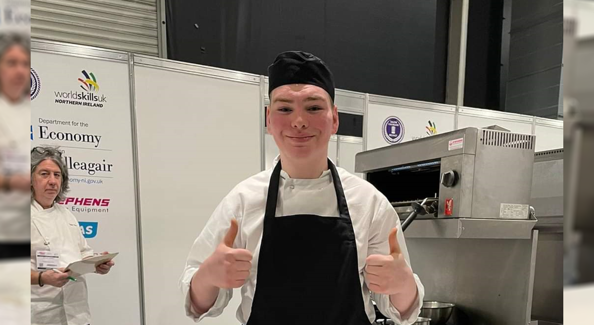 Young Chef Michael Thompson celebrates his gold medal at IFEX 